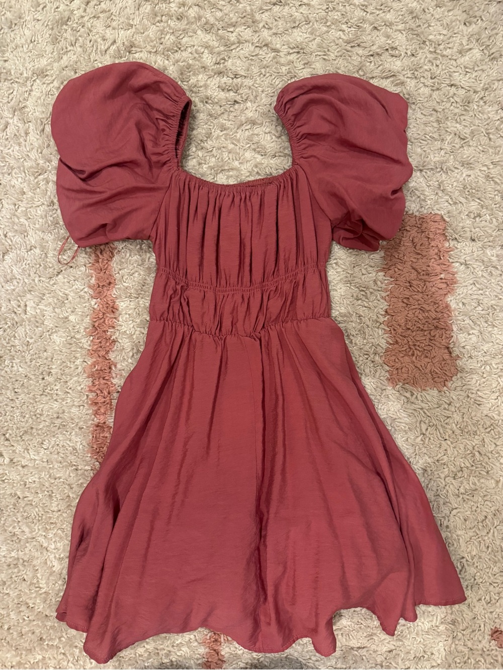 mi ami Coral Pink Gathered Dress with Elastic Detail